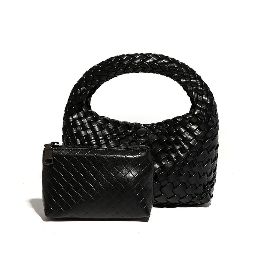 Small Woven Vegan Leather Crossbody Bag Set with Adjustable Strap